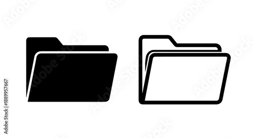 Stacked Folder Icons: Solid Black and Outline Styles for Multiple Files and Document Storage