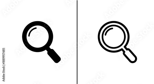 Magnifying Glass Icons: Solid Black and Outline Styles for Search, Discovery, and Analysis