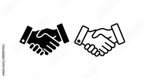 Icons Representing Handshakes in Black and Outline for Business Deals