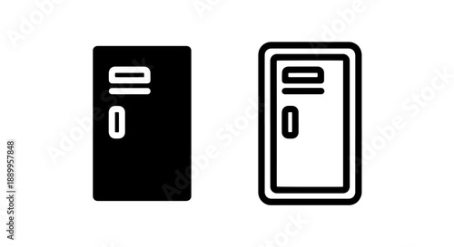 Locker Icons in Silhouette and Outline for School, Gym, or Storage