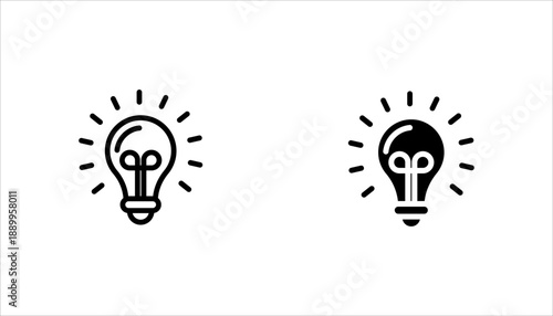 Lightbulb Icon Set. Bulb lamp icon in thin flat style. Electric lamp, light, innovation. Idea light bulb icon vector illustration.
