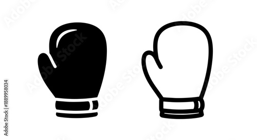 Single Boxing Glove Icon: Black Silhouette and Outline for Martial Arts and Sport
