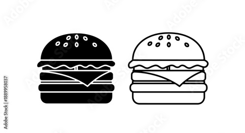 Hamburger Icon Set: Black Silhouette and Outline for Fast Food and Casual Dining