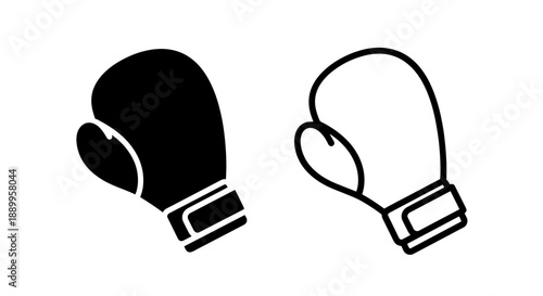 Boxing Mitt Icon: Solid Black and Outline Style for Fighting Sports and Training