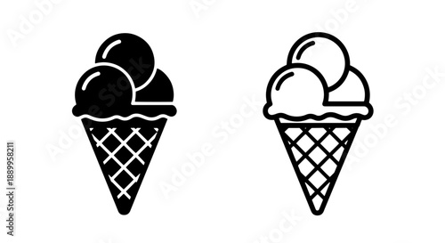 Ice Cream Cone Icon Set with Multiple Scoops: Cold Sweet Treat