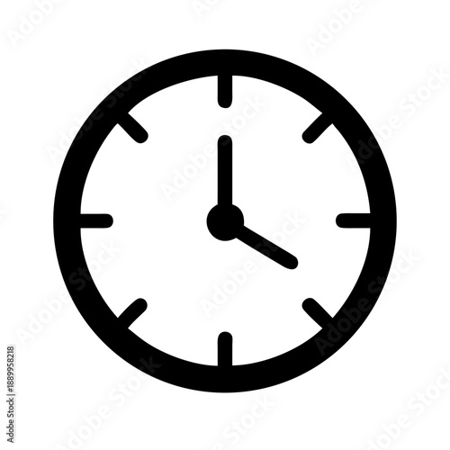 Black and white icon of analog clock showing 2:20:00 with hour, minute, and second hands, ideal for time and scheduling UI design.