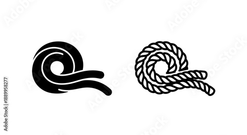 Rope Coil Icon Set: Nautical and Marine Symbol