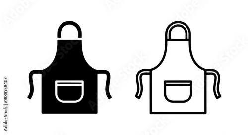 Kitchen Apron Icons in Solid Black and Outline Style