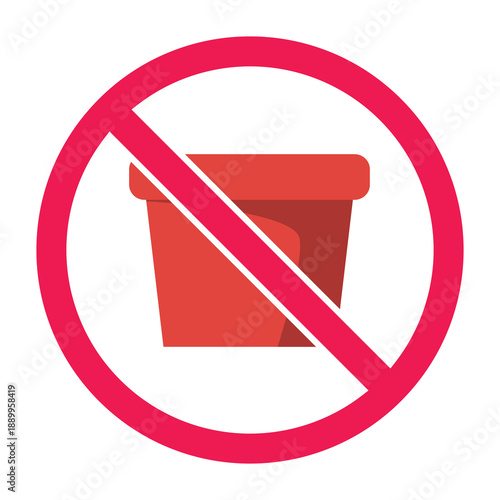 No flower pot sign, forbidden plant pot symbol, plant pot prohibited icon, no gardening pot icon, plant container prohibited sign