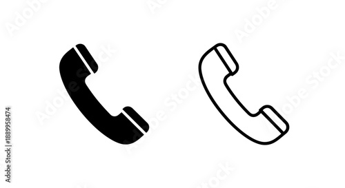 Telephone Handset Icons in Solid Black and Outline