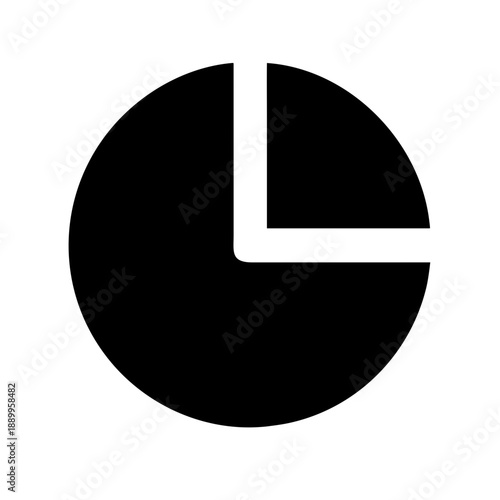 Black and white icon of pie chart with one-quarter segment separated, symbolizing data analysis, statistics, and business reporting