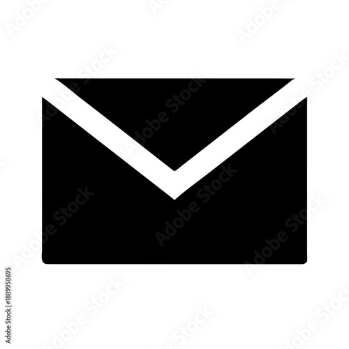 Black and white icon of closed envelope with triangular flap, symbolizing email, messaging, and communication