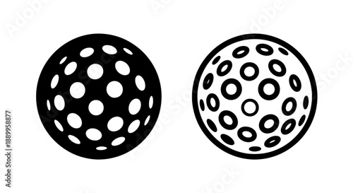 Dimmpled ball icons resembling a golf ball or textured sphere, in solid black and outline styles for design.