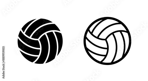Volleyball Sport Icons: Black Silhouette and Outline Ball Graphics
