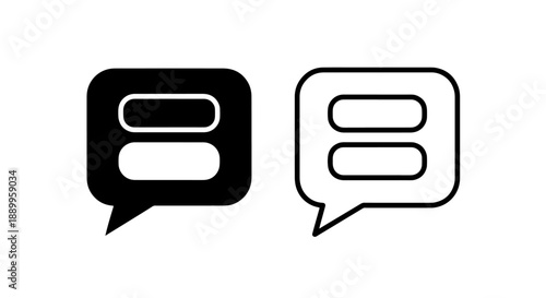 Chat Box Icons with Horizontal Lines: Black and Outline Message Boxes