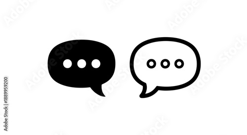 Speech Bubbles with Three Dots: Black Filled and Outline Chat Icons