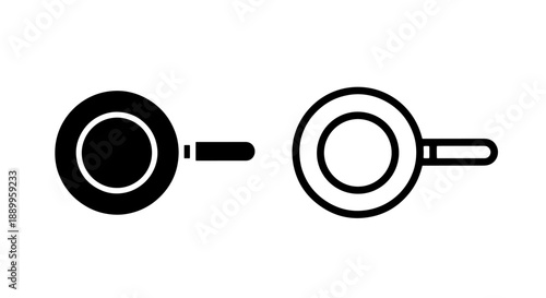 Simple black and white vector icons of a frying pan, representing cooking and kitchen tools.