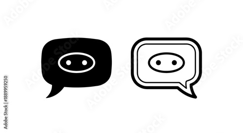 Chatbot Icon: Black Filled and Outline Speech Bubble with Eyes
