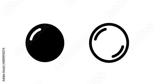Clean black and white vector icons of a sphere or ball, symbolizing round objects and simplicity.