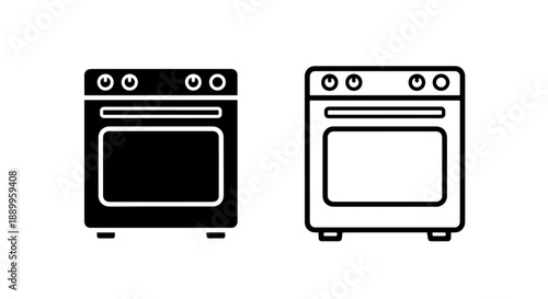 Minimalist black and white vector icons of a modern oven, suitable for kitchen, cooking, and appliance graphics.
