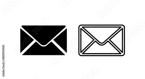 Set of two envelope icons, one solid black and one outline, representing communication and mail delivery.