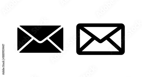 Set of two envelope icons, one solid black and one outline, representing communication and mail delivery.