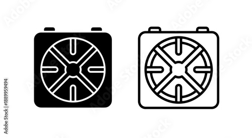 Computer fan or vent icon, one solid and one outlined, representing airflow and cooling.