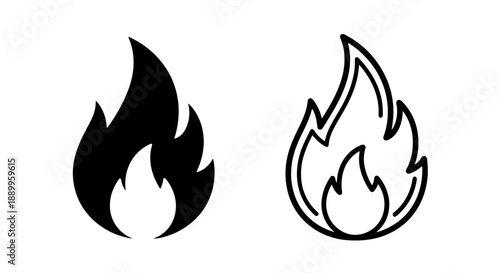 Fire flame icon in solid black and outline, representing energy and warmth.