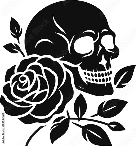 Skull and Rose Tattoo Silhoue...