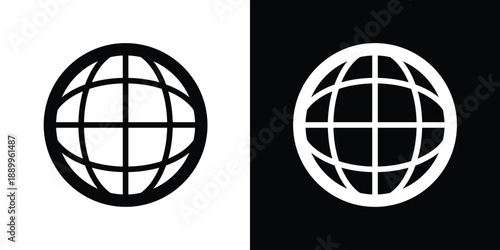 Global network icon featuring a wireframe sphere. Represents world travel, internet connectivity, international business, and planetary logistics in a modern, flat style.