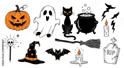 Halloween Holiday Icons and Symbols Collection - Vector Art
