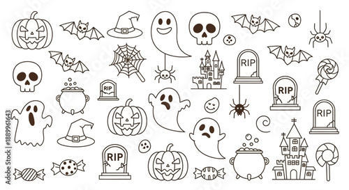 Halloween Icons Collection: Spooky and Cute Vector Graphics for Festive Design
