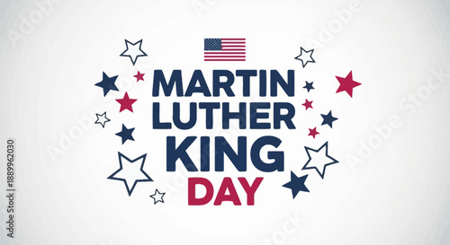 Martin Luther King Day Celebration with US Flag and Stars - Vector Illustration