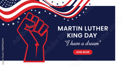 Martin Luther King Jr. Day Celebration with Fist Icon and American Flag Elements