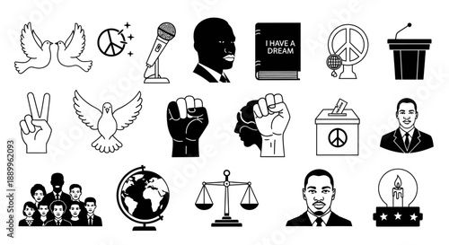 Civil Rights Movement Icons: Peace, Freedom, Justice, and Equality Symbols