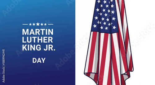 Martin Luther King Jr. Day with American Flag Illustration on Blue Gradient Background