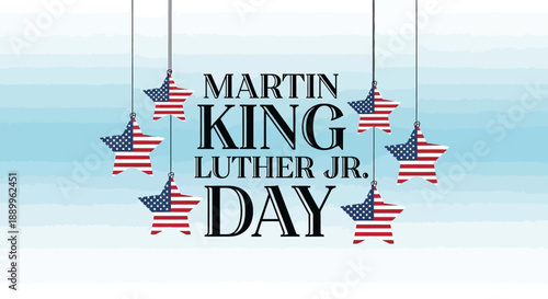 Martin Luther King Jr. Day celebration with American flag stars against a sky background