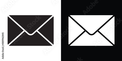 Minimalist email envelope icon set. Black and white vector illustration of a mail message symbol, perfect for contact us, newsletter, and digital communication interface design.