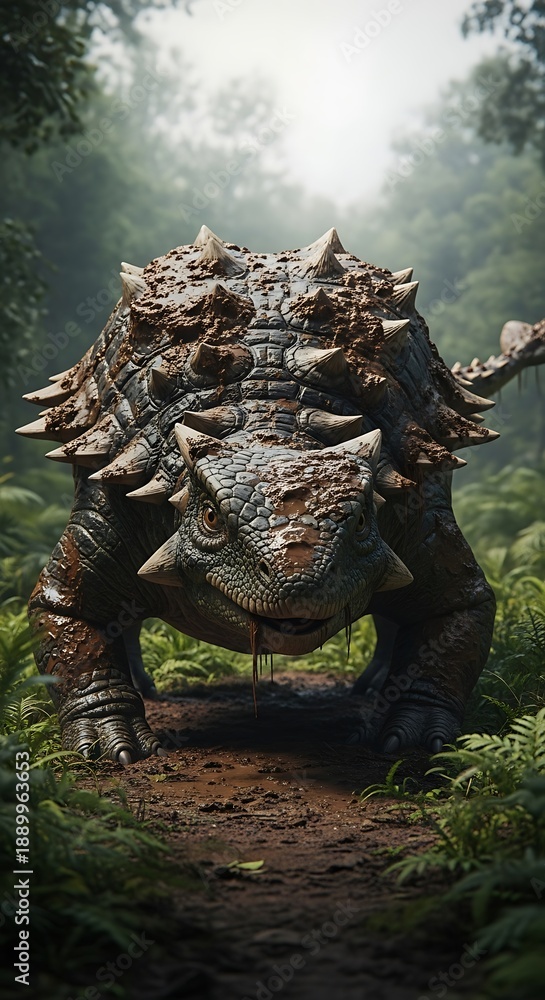 Fototapeta premium Ankylosaurus in Lush Forest - A Detailed Digital Illustration.