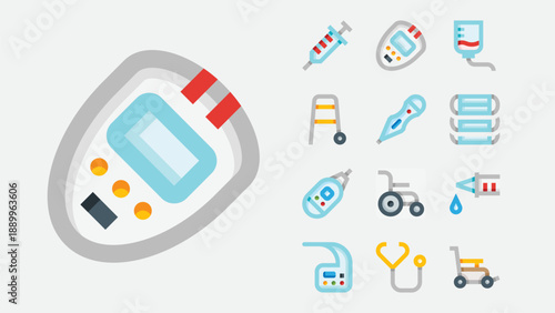 Medical equipment and hospital device icons set