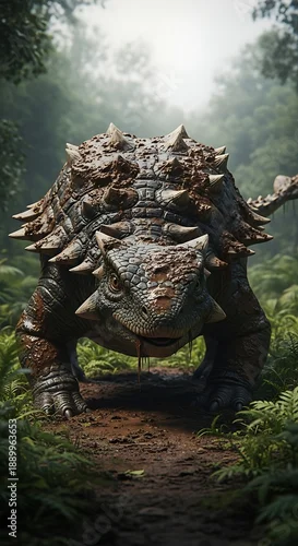 Fototapeta Ankylosaurus in Lush Forest - A Detailed Digital Illustration.