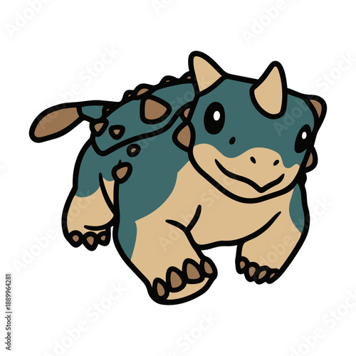 Cute Cartoon Baby Ankylosaurus Dinosaur Character Illustration Isolated on White