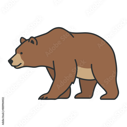 Brown Grizzly Bear Walking Side View Flat Vector Illustration Icon