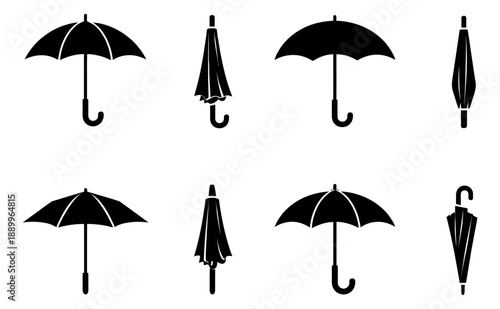 Basic silhouette umbrella set featuring various open and closed positions for weather protection