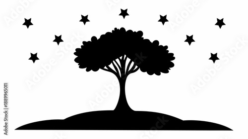 Serene tree silhouette under starry night sky