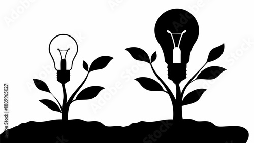 Innovative ideas growing like plants from light bulbs