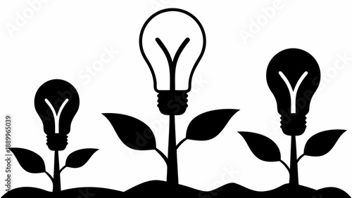 Innovative ideas growing like plants with light bulbs