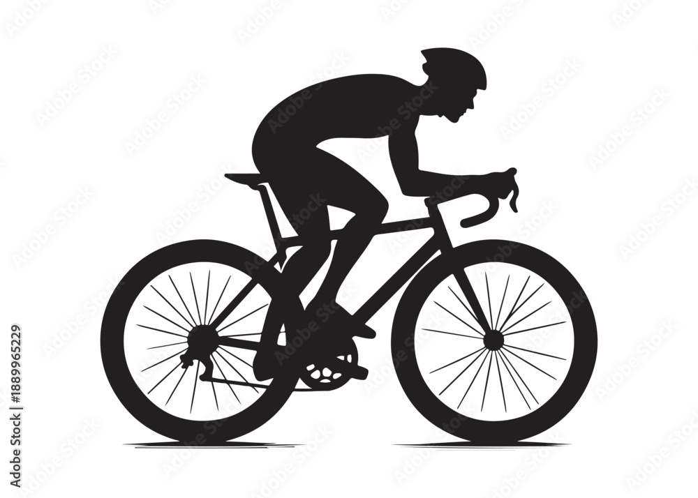 Fototapeta premium cycling logo silhouette vector, road bicycle race logo silhouette vector illustration, fast cycling transparent silhouette logo, cyclist riding a road bike logo vector silhouette on white background