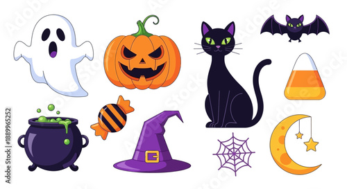 Collection of Stylized Halloween Icons for Spooky Holiday Celebrations