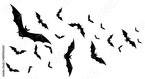 Silhouette of Swarming Bats Flying at Night for Halloween